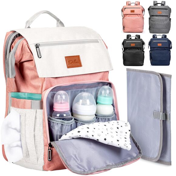 PILLANI Baby Diaper Bag Backpack - Pink/Off White - Picture 1 of 4